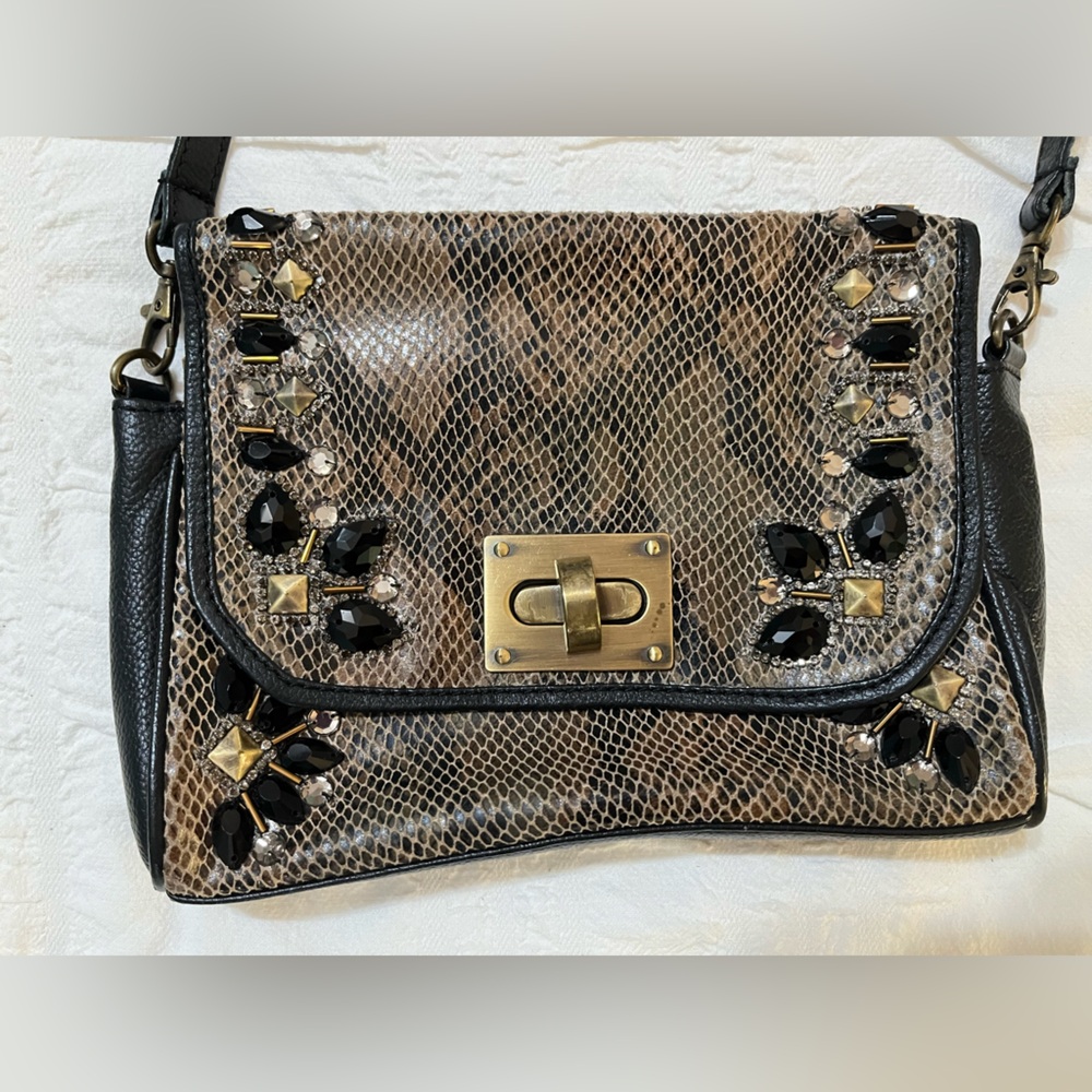 Mary Frances Black and Brown Crossbody Bag with Jewel Accents